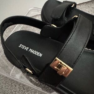 Steve Madden Black Sandals with Gold Buckle